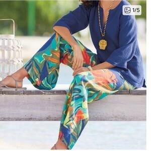 Soft Surroundings Aliso Point Tropical Linen Pants Hawaiian Beachy Size Large